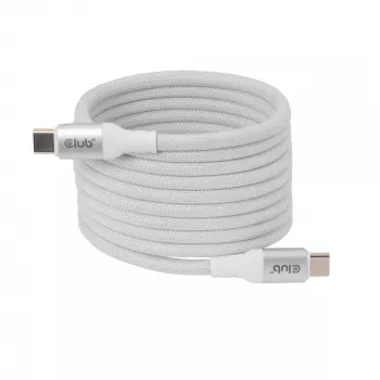 Club 3D CAC-3032 USB-C magnētiskās spoles kabelis — balts, 2 m, uzlādei un datu pārraidei