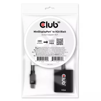 CLUB3D MiniDisplayPort™ uz VGA aktīvs adapteris melns (vīrišķais/ sievišķais)
