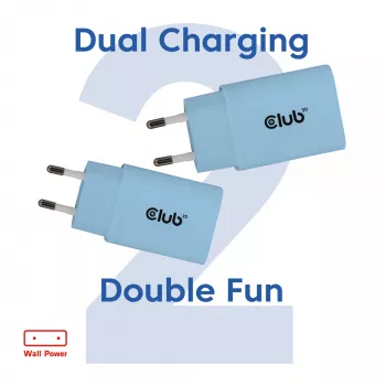 CLUB3D 2-Pack USB-C Lādētājs 30 W Balts