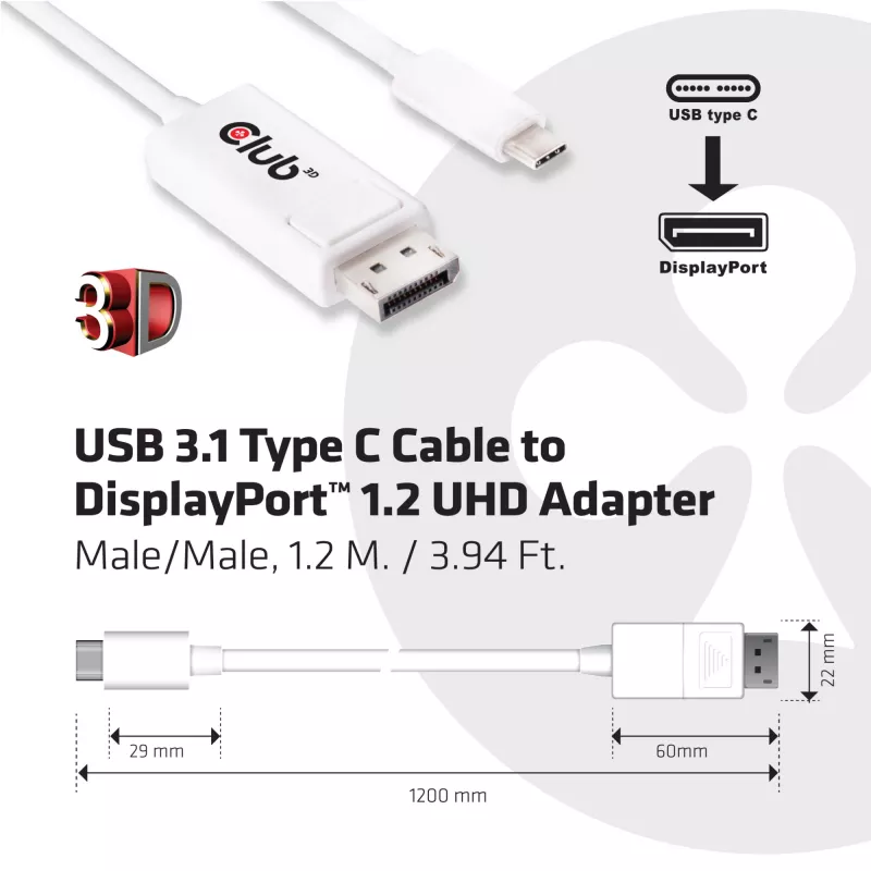 CLUB3D USB 3.1 Type-C uz DisplayPort 1.2 adapteris CAC-1517