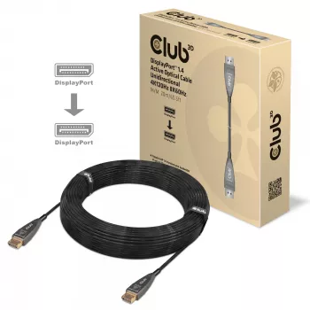 CLUB3D DisplayPort 1.4 aktīvais optiskais kabelis, vienvirziena, 4K120Hz 8K60Hz, M/M, 20m