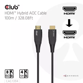 CLUB3D CAC-1394 Ultra ātrgaitas AOC HDMI kabelis 4K120Hz/8K60Hz vienvirziena M/M 100m