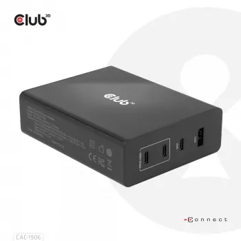 CLUB3D Ceļojumu Lādētājs 132W GaN tehnoloģija, Četri USB Type-A un -C porti, Atbalsta Power Delivery (PD) 3.0