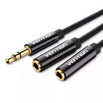 Vention 3.5mm vīriešu uz 2×3.5mm sieviešu stereo sadalītāja kabelis 0.3m melns ABS