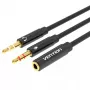 Audio adaptera kabelis Vention 2×3,5 mm vīrietis uz 4‑polu 3,5 mm sieviete, 0,3 m, melns