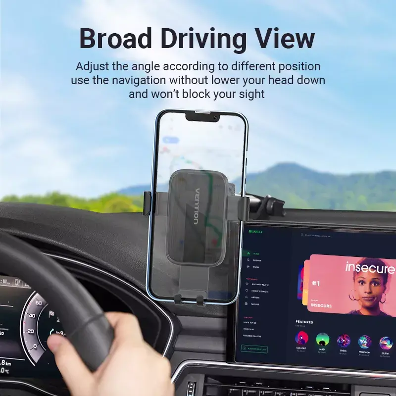 Auto stiprinājums telefonam Vention KCOB0 — automātiska fiksācija, piesūceknis, melns, 73 mm platums, 117.6 mm augstums