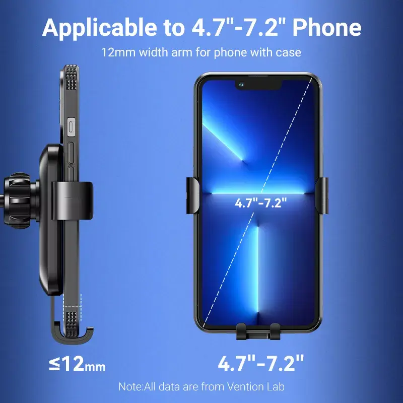 Auto stiprinājums telefonam Vention KCOB0 — automātiska fiksācija, piesūceknis, melns, 73 mm platums, 117.6 mm augstums