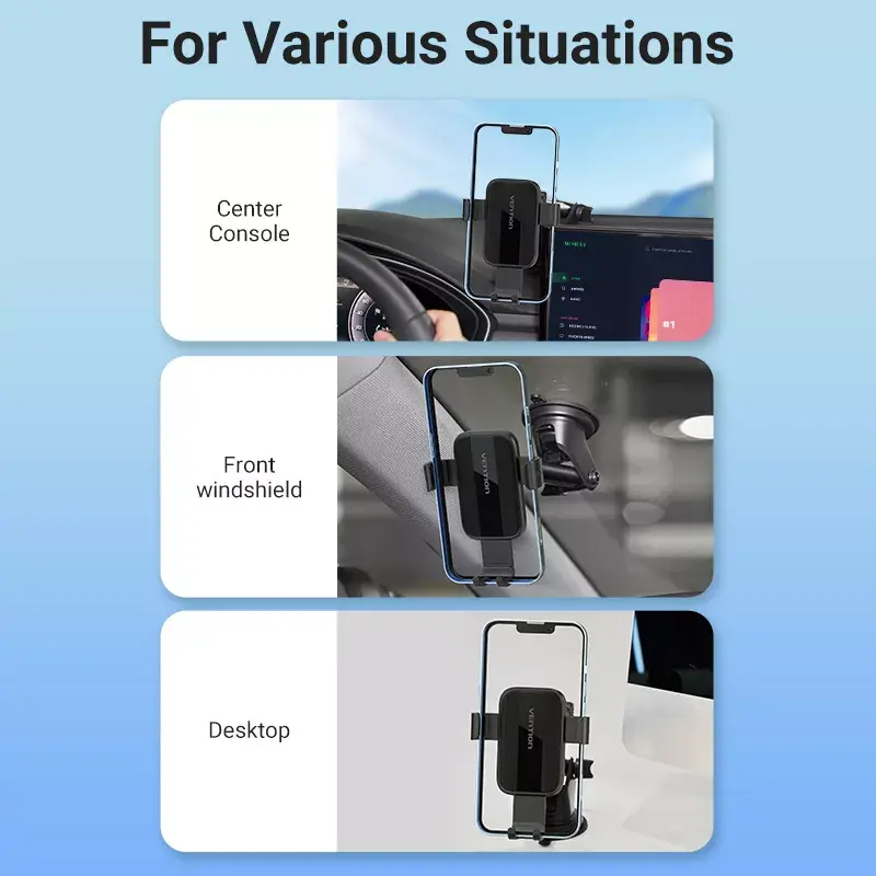 Auto stiprinājums telefonam Vention KCOB0 — automātiska fiksācija, piesūceknis, melns, 73 mm platums, 117.6 mm augstums