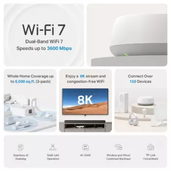 TP-Link Deco BE22 (1 komplekts) Wi-Fi 7 tīkla sistēma, divjoslu (2,4 GHz / 5 GHz), balta, 2 iekšējās antenas