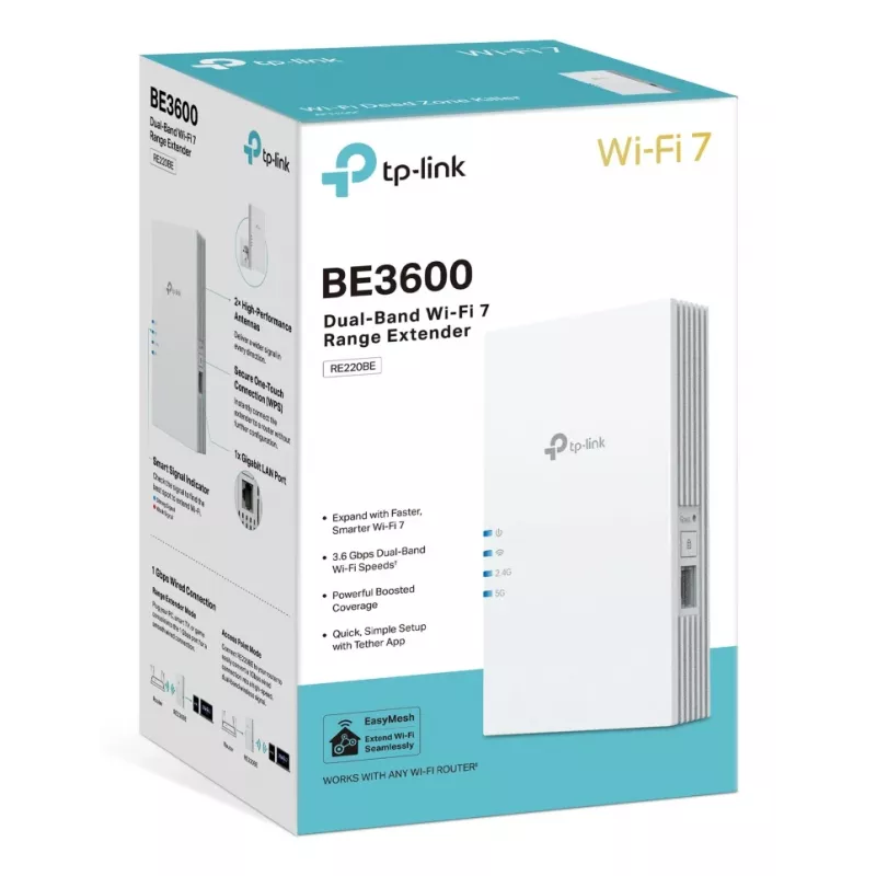 TP-Link RE220BE Wi-Fi 7 diapazona paplašinātājs, divu joslu 3.6 Gb/s (RE220BE)