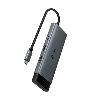 USB Type-C centrmezgls TP-Link UH7021C — HDMI, USB 3.2 Gen1, USB 2.0, SD/microSD, 5000 Mbit/s, alumīnijs melns