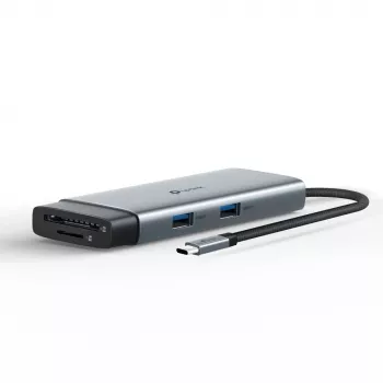 USB Type-C centrmezgls TP-Link UH7021C — HDMI, USB 3.2 Gen1, USB 2.0, SD/microSD, 5000 Mbit/s, alumīnijs melns