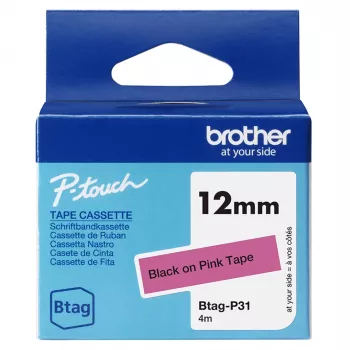 Lentīte etiķešu drukāšanai Brother BTAG-P31 melns uz rozā 1.2 cm 4 m