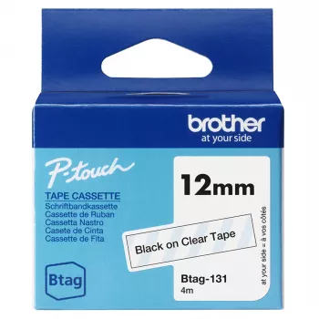 Lentīte etiķešu drukāšanai Brother BTAG-131 Melna uz caurspīdīga 1,2 cm 4 m