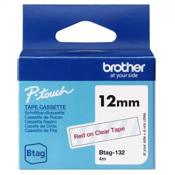 Lentīte etiķešu drukāšanai Brother BTAG-132 Sarkana uz caurspīdīga 1,2 cm 4 m