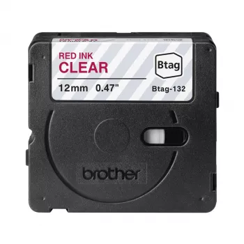 Lentīte etiķešu drukāšanai Brother BTAG-132 Sarkana uz caurspīdīga 1,2 cm 4 m