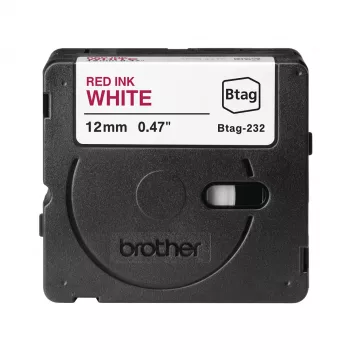 Līmlentes kasetne Brother BTAG-232 sarkans uz balta 1,2 cm 4 m