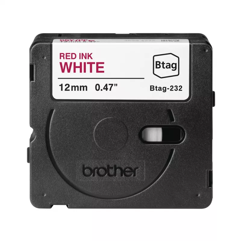 Līmlentes kasetne Brother BTAG-232 sarkans uz balta 1,2 cm 4 m