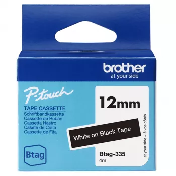 Lentīšu lente Brother BTAG-335 Balts uz melna 1.2 cm 4 m