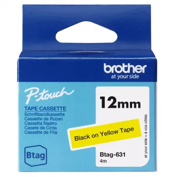 Lentīte etiķetēm Brother BTAG-631 Melns uz dzeltena 1,2 cm 4 m