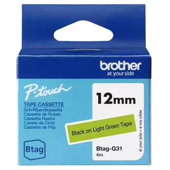 Brother BTAG-G31 lentes kasetne, melna uz zalas, 1,2 cm, 4 m