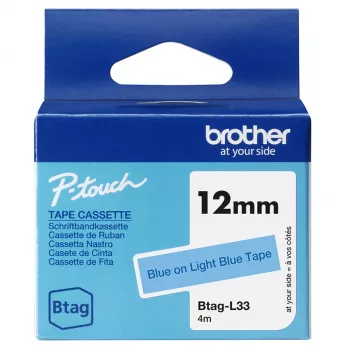Lentīšu kasete Brother BTAG-L33 zils teksts uz gaiši zila fona 1,2 cm 4 m