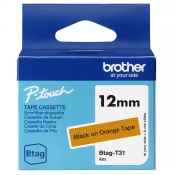 Lentīte etiķešu drukāšanai Brother BTAG-T31 Melns uz oranža 1.2 cm 4 m