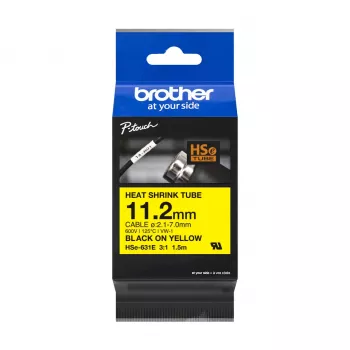 Brother HSE-631E termokrūšanas lente kabeļu marķēšanai, 11.7mm, dzeltena