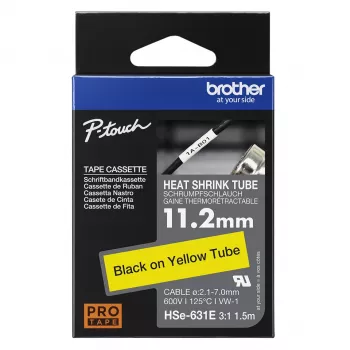 Brother HSE-631E termokrūšanas lente kabeļu marķēšanai, 11.7mm, dzeltena
