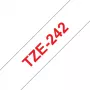 Laminēta lente Brother TZe242 18mm sarkana uz balta
