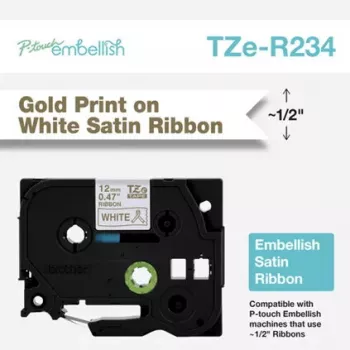 Brother TZe-R234 lentes kasetne Zelta teksts uz baltas lentes