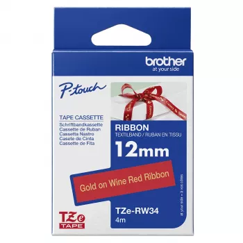 Brother TZE-RW34 lentes kasetne zelta uz sarkana