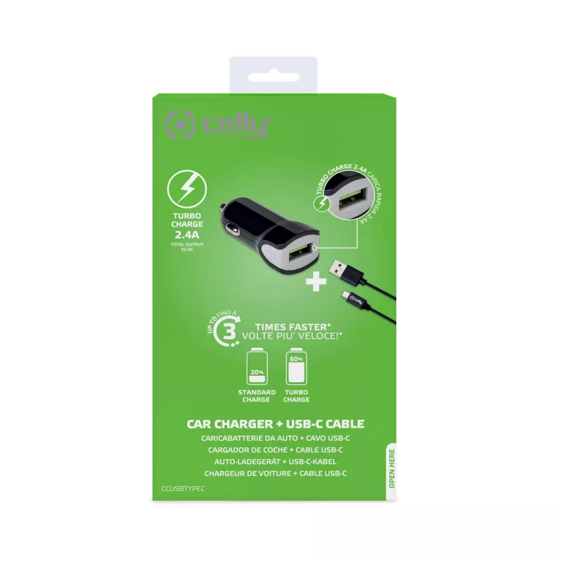 Celly CCUSBTYPEC autolādētājs ar USB Type-C kabeli