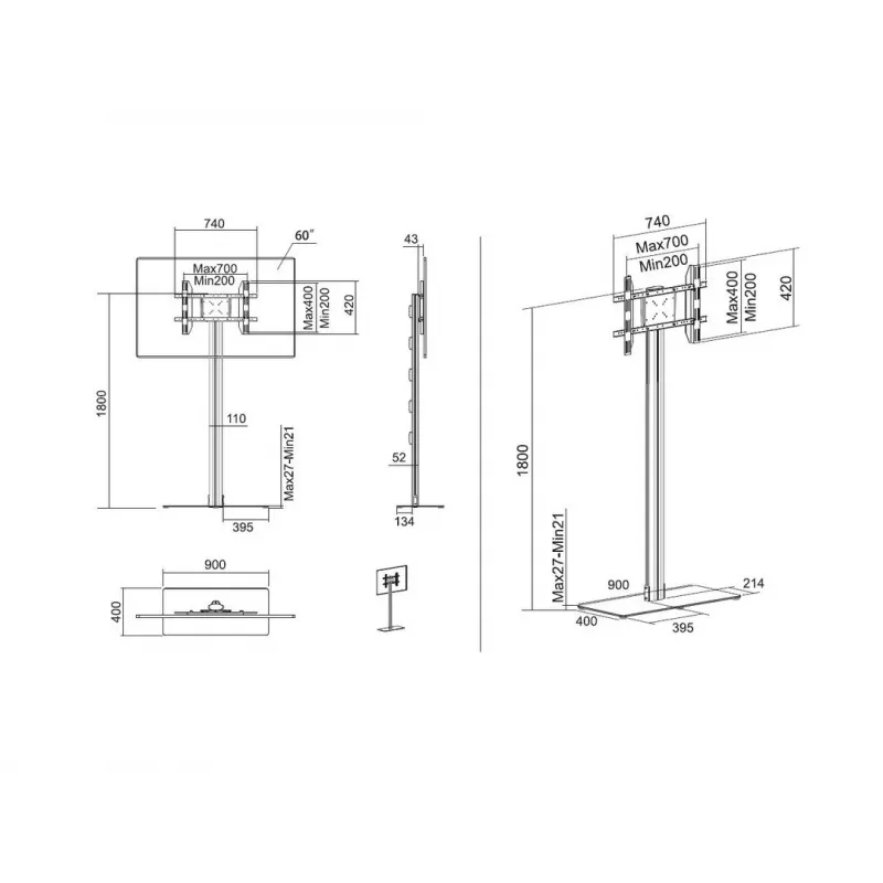 Multibrackets M 180 Single Black grīdas statīvs displejam ar pamatni