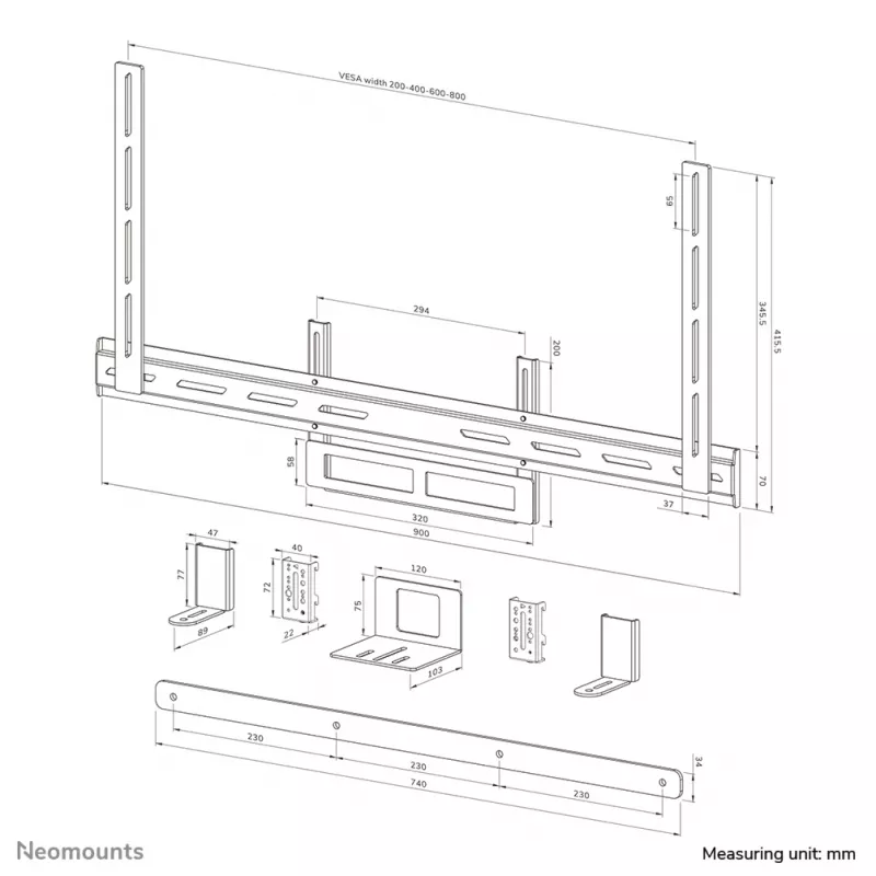 Neomounts AV2-500WH Videobar komplekts 43-110 collu - VESA - maks. 10 kg - universāls