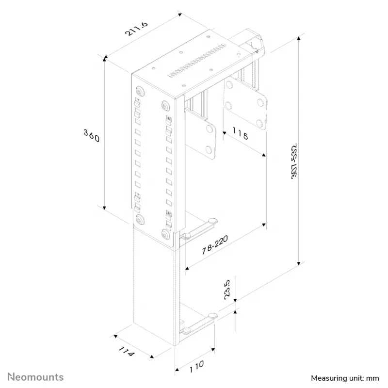 Neomounts CPU-D100SILVER CPU turētājs zem galda - universāls, līdz 30 kg