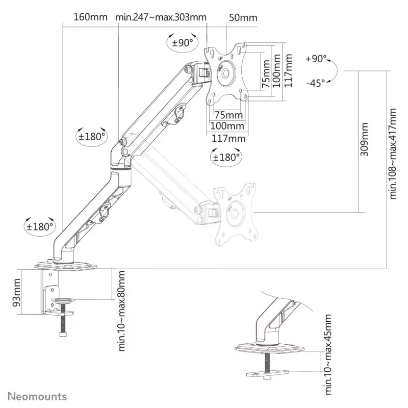 Neomounts FPMA-D650BLACK Monitora roka 17-27 collām - atsperu mehānisms