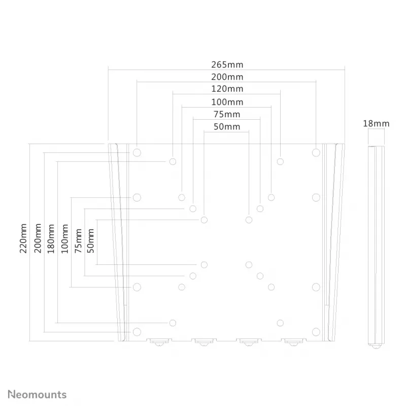Neomounts FPMA-W110 sienas stiprinājums televizoram 10-40 collas – īpaši plakans, 25,4 cm (10 inch), 101,6 cm (40 inch), 50 x 50 mm, 200 x 200 mm, tērauds, sudrabs