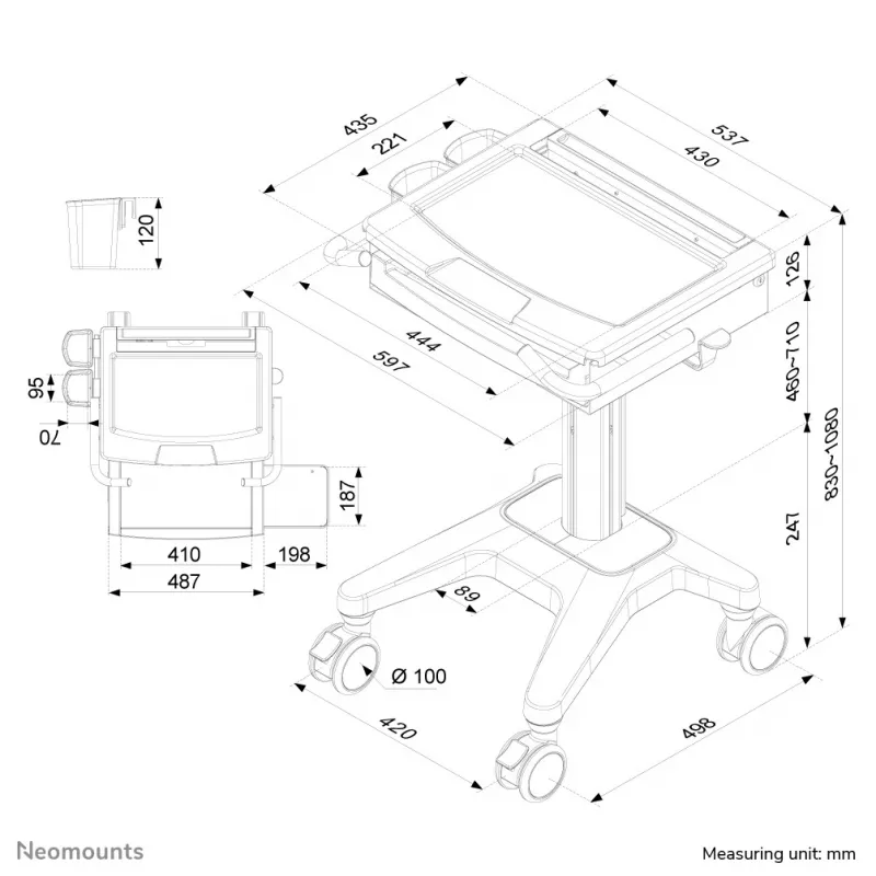 Multimēdiju ratiņi Neomounts MED-M200 alumīnijs balts 1080 mm