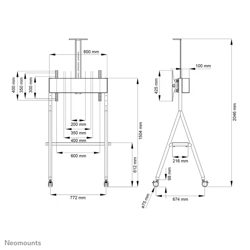Neomounts NS-M1500BLACK mobilais TV statīvs 32-65 collas