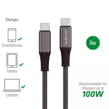 USB C kabelis 4smarts 456267 3m melns 0.48 Gbit/s