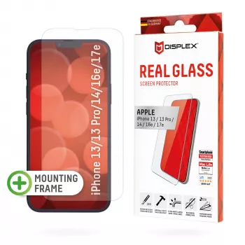 Displex ekrāna aizsargstikls (10H) Apple iPhone 13/13 Pro/14/16e/17e, Eco montāžas rāmis, izturīgs pret skrāpējumiem