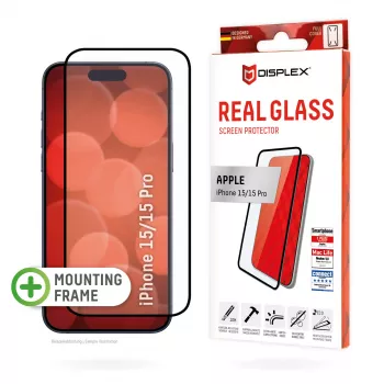 Displex Full Cover ekrāna aizsargstikls (10H) Apple iPhone 15/15 Pro, Eco montāžas rāmis