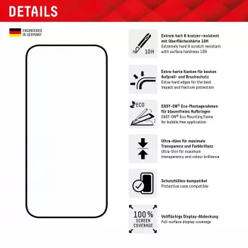 Displex Full Cover ekrāna aizsargstikls (10H) Apple iPhone 15/15 Pro, Eco montāžas rāmis