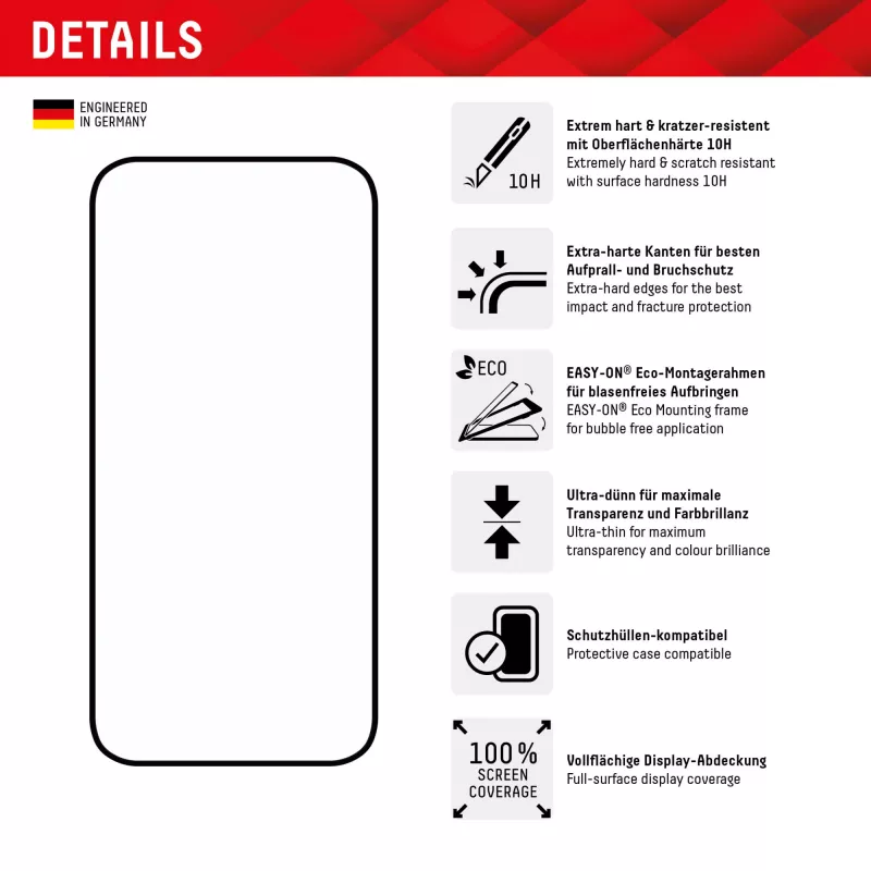 Displex Full Cover ekrāna aizsargstikls (10H) Apple iPhone 15/15 Pro, Eco montāžas rāmis