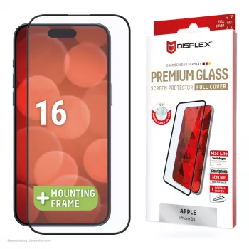 Displex Premium ekrāna aizsargstikls (Pilna pārklājuma, 10H) Apple iPhone 16, EASY-ON® Eco montāžas rāmis