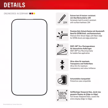 Displex Premium ekrāna aizsargstikls (Pilna pārklājuma, 10H) Apple iPhone 16, EASY-ON® Eco montāžas rāmis