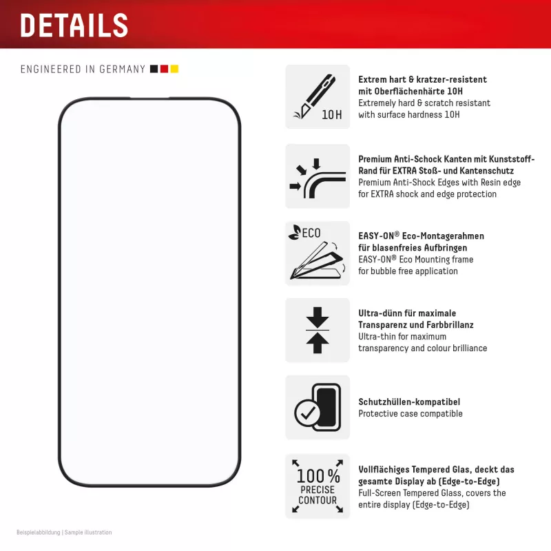 Displex Premium ekrāna aizsargstikls (Pilna pārklājuma, 10H) Apple iPhone 16, EASY-ON® Eco montāžas rāmis