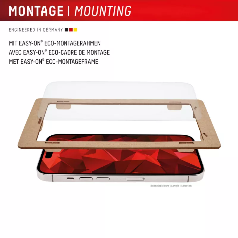 Displex ekrāna aizsargs (10H) Apple iPhone 16 Pro, EASY-ON® Eco montāžas rāmis, izturīgs pret skrāpējumiem