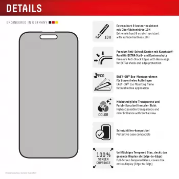 Displex Privātuma aizsargstikls (10H) Apple iPhone 16 Plus, Eco montāžas rāmis, privātuma filtrs